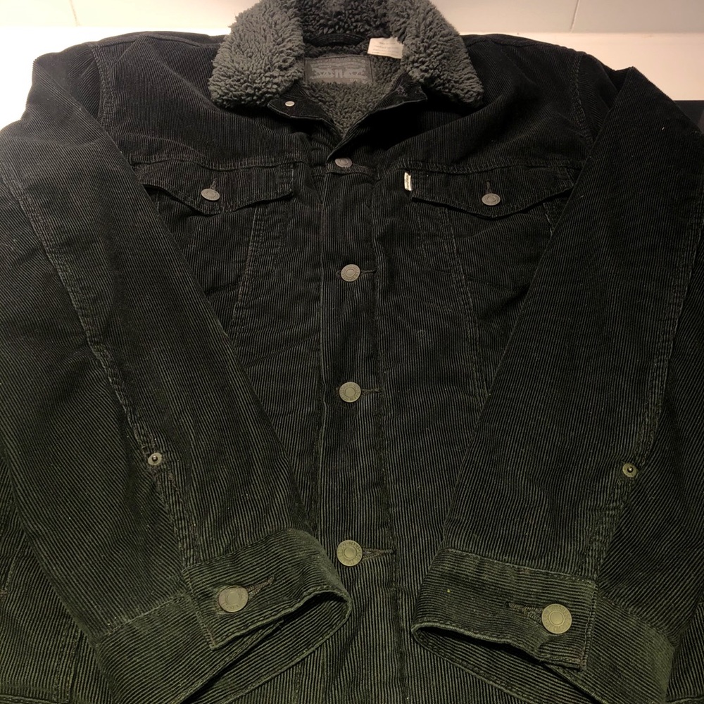 Black Corduroy Trucker Jacket w/ Sherpa Lining
